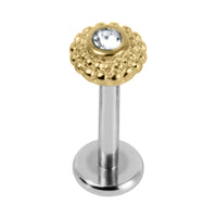 Titanium Internally Threaded Labrets 1.2mm - Gold Steel Bezel Set Jewelled Asia Sunshine