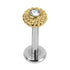 Titanium Internally Threaded Labrets 1.2mm - Gold Steel Bezel Set Jewelled Asia Sunshine