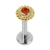 Titanium Internally Threaded Labrets 1.2mm - Gold Steel Bezel Set Jewelled Asia Sunshine