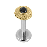 Titanium Internally Threaded Labrets 1.2mm - Gold Steel Bezel Set Jewelled Asia Sunshine