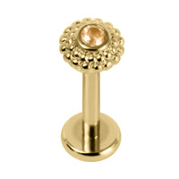 Titanium Internally Threaded Labrets 1.2mm - Gold Steel Bezel Set Jewelled Asia Sunshine