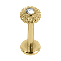 Titanium Internally Threaded Labrets 1.2mm - Gold Steel Bezel Set Jewelled Asia Sunshine