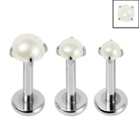 Titanium Triple Piercing with Titanium Tops - Internally Threaded Claw Set Round Pearl 1.2mm