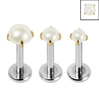 Titanium Triple Piercing with Titanium Tops - Internally Threaded Claw Set Round Pearl 1.2mm