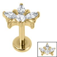 Titanium Internally Threaded Labrets 1.2mm - Titanium Claw Set Jewelled Water Lily
