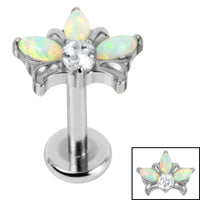 Titanium Internally Threaded Labrets 1.2mm - Titanium Claw Set Opal and Jewel Water Lily