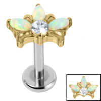 Titanium Internally Threaded Labrets 1.2mm - Titanium Claw Set Opal and Jewel Water Lily