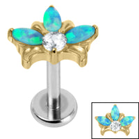 Titanium Internally Threaded Labrets 1.2mm - Titanium Claw Set Opal and Jewel Water Lily