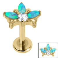 Titanium Internally Threaded Labrets 1.2mm - Titanium Claw Set Opal and Jewel Water Lily
