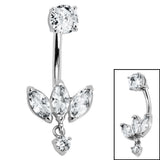 Belly Bar - Steel Internal Thread Claw Set Solitaire and Marquise Fan
