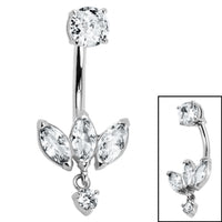 Belly Bar - Steel Internal Thread Claw Set Solitaire and Marquise Fan