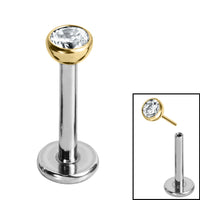 Titanium Threadless Labrets - Gold Titanium (Bend-fit) Bezel Set Jewelled Balls