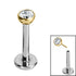 Titanium Threadless Labrets - Gold Titanium (Bend-fit) Bezel Set Jewelled Balls