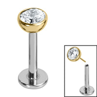 Titanium Threadless Labrets - Gold Titanium (Bend-fit) Bezel Set Jewelled Balls