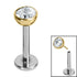 Titanium Threadless Labrets - Gold Titanium (Bend-fit) Bezel Set Jewelled Balls