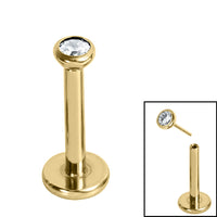 Titanium Threadless Labrets - Gold Titanium (Bend-fit) Bezel Set Jewelled Balls