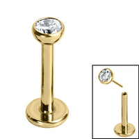 Titanium Threadless Labrets - Gold Titanium (Bend-fit) Bezel Set Jewelled Balls