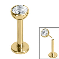 Titanium Threadless Labrets - Gold Titanium (Bend-fit) Bezel Set Jewelled Balls