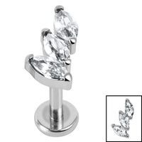 Titanium Internally Threaded Labrets 1.2mm - Titanium Claw Set 3 Jewel Climbing Marquise Fan
