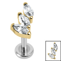 Titanium Internally Threaded Labrets 1.2mm - Titanium Claw Set 3 Jewel Climbing Marquise Fan
