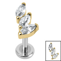 Titanium Internally Threaded Labrets 1.2mm - Titanium Claw Set 3 Jewel Climbing Marquise Fan