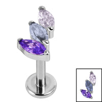 Titanium Internally Threaded Labrets 1.2mm - Titanium Claw Set 3 Jewel Climbing Marquise Fan
