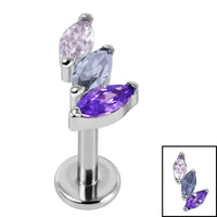 Titanium Internally Threaded Labrets 1.2mm - Titanium Claw Set 3 Jewel Climbing Marquise Fan
