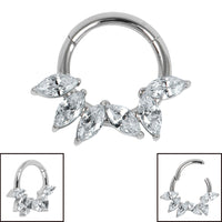 Titanium Claw Set Falling Leaves Marquise Hinged Clicker Ring