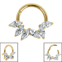 Titanium Claw Set Falling Leaves Marquise Hinged Clicker Ring