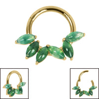 Titanium Claw Set Moss Agate Falling Leaves Marquise Hinged Clicker Ring