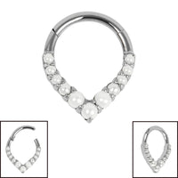Titanium Claw Set V-Shape Pearl Hinged Clicker Ring