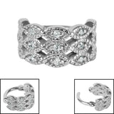 Steel Parisian Jewelled 3 Band Milgrain Cuff Hinged Clicker Ring