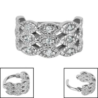 Steel Parisian Jewelled 3 Band Milgrain Cuff Hinged Clicker Ring