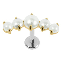 Titanium Internally Threaded Labrets 1.2mm - Titanium Claw Set Grace Pearl Crescent