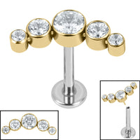 Titanium Threadless Labrets - Titanium (Bend-fit) (Infinity) Bezel Set 5 Jewel Crescent