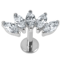Titanium Threadless Labrets - Titanium (Bend-fit) Claw Set 5 Jewelled Marquise Fan
