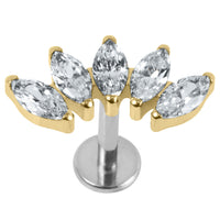Titanium Threadless Labrets - Titanium (Bend-fit) Claw Set 5 Jewelled Marquise Fan