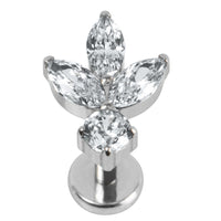 Titanium Internally Threaded Labrets 1.2mm - Titanium Claw Set Jewelled Lotus Solitaire Drop
