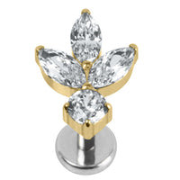 Titanium Internally Threaded Labrets 1.2mm - Titanium Claw Set Jewelled Lotus Solitaire Drop