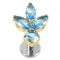 Titanium Internally Threaded Labrets 1.2mm - Titanium Claw Set Jewelled Lotus Solitaire Drop