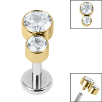 Titanium Internally Threaded Labrets 1.2mm - Titanium Bezel Set Duo Jewelled