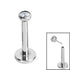 Titanium Threadless Labrets - Titanium (Bend/Push fit) Bezel Set Jewelled Balls 0.8mm Gauge