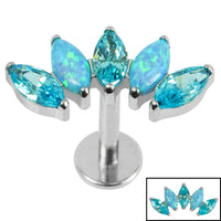 Titanium Threadless Labrets - Titanium (Bend-fit) (Infinity) Claw Set 5 Marquise Opal and Jewel Fan