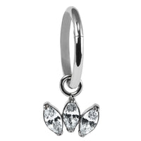 Titanium Hinged Clicker Ring with Titanium Claw Set 3 Jewel Marquise Fan