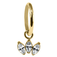 Titanium Hinged Clicker Ring with Titanium Claw Set 3 Jewel Marquise Fan
