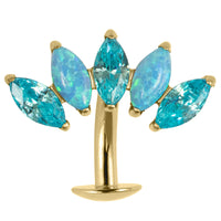 Titanium Threadless Floating Navel Bar - Titanium Claw Set 5 Opal and Jewel Marquise Fan 1.6mm