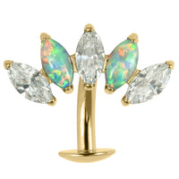 Titanium Threadless Floating Navel Bar - Titanium Claw Set 5 Opal and Jewel Marquise Fan 1.6mm