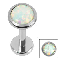 Titanium Internally Threaded Labrets 1.2mm - Titanium Bezel Set Opal Disk