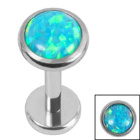 Titanium Internally Threaded Labrets 1.2mm - Titanium Bezel Set Opal Disk