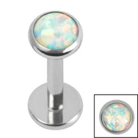 Titanium Threadless Labrets - Titanium (Bend-fit) (Infinity) Bezel Set Opal Disk
